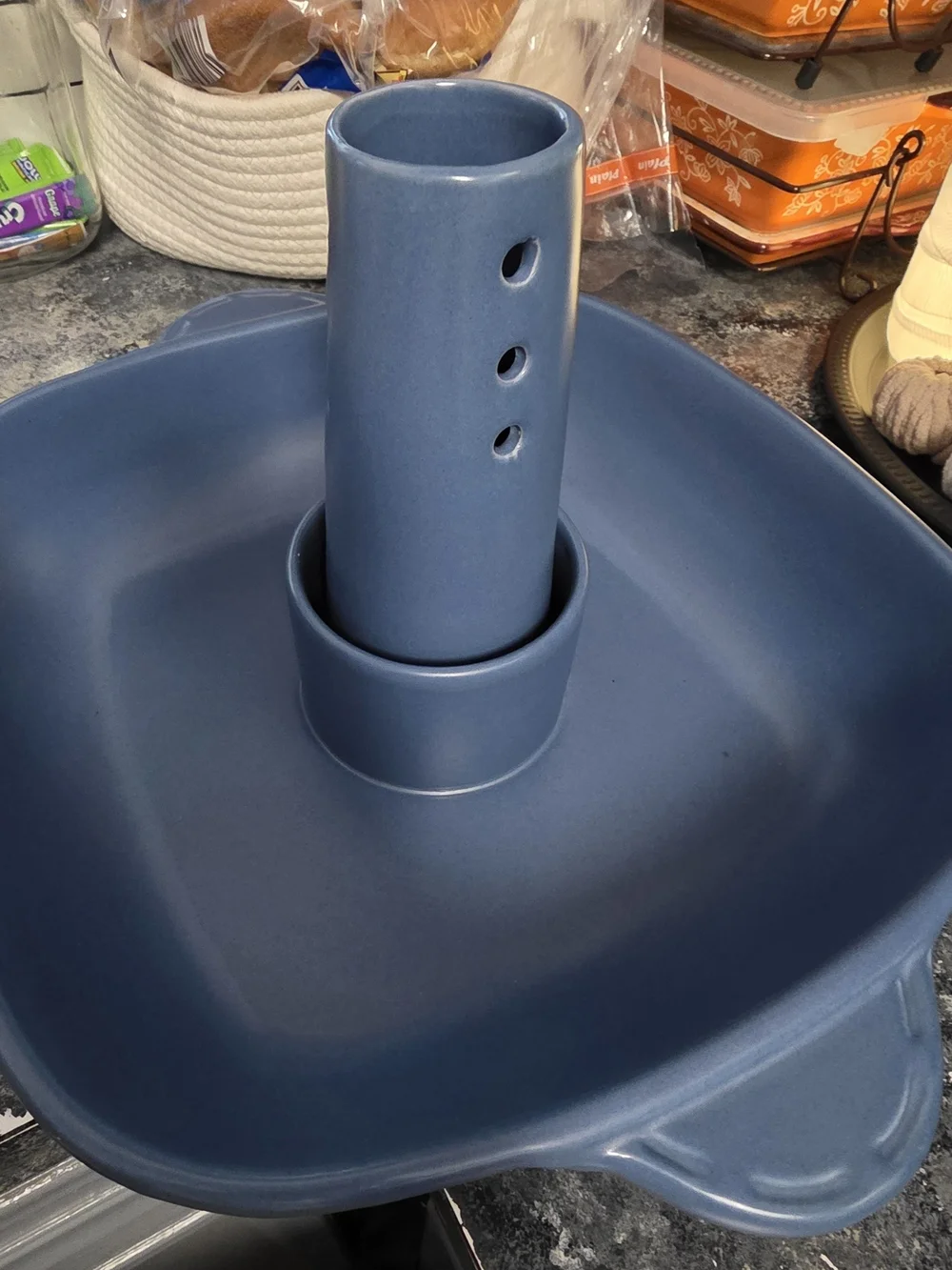 NEW Blue Jean Chef Stoneware Vertical Chicken Roaster 12” Blue